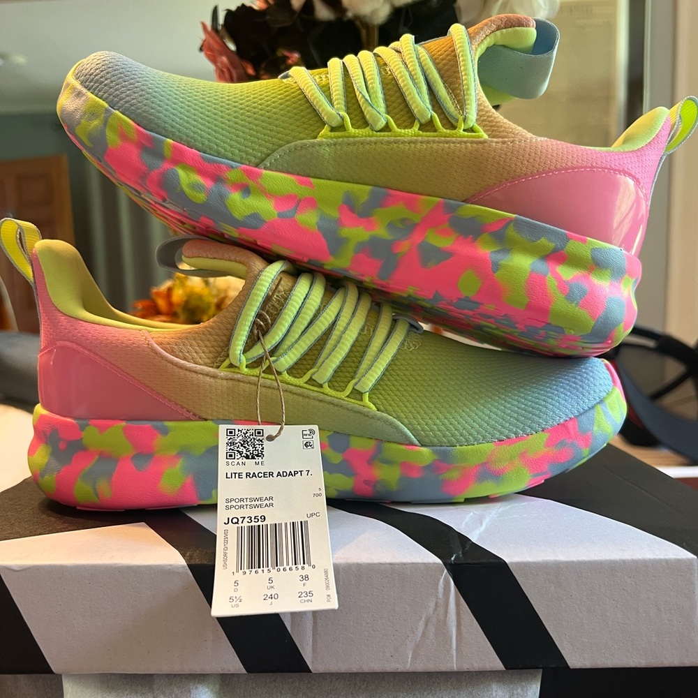 Adidas 5.5Y/6.5W Neon Green and Pink Sneakers!